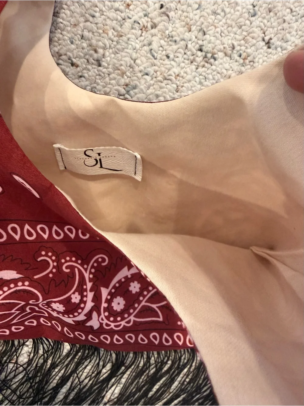 NEW Handmade Burgundy Bandana Paisley Japanese Knot Bag with Fringed Edge - Picture 6 of 6